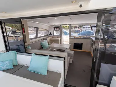 Salon of LEOPARD 43 PAULINE POWERCAT , a Leopard 43 PC catamaran at Sant Antoni de Portmany, Spain