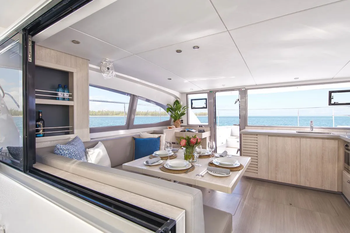 Salon of LEOPARD 43 PAULINE POWERCAT , a Leopard 43 PC catamaran at Sant Antoni de Portmany, Spain