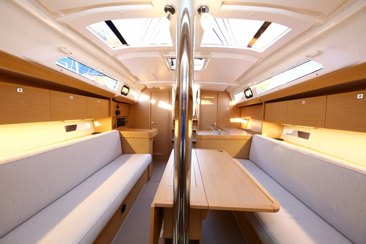 Salon of Coconut Kiss, a Dufour 360 GL sailboat at Marmaris, Turkey
