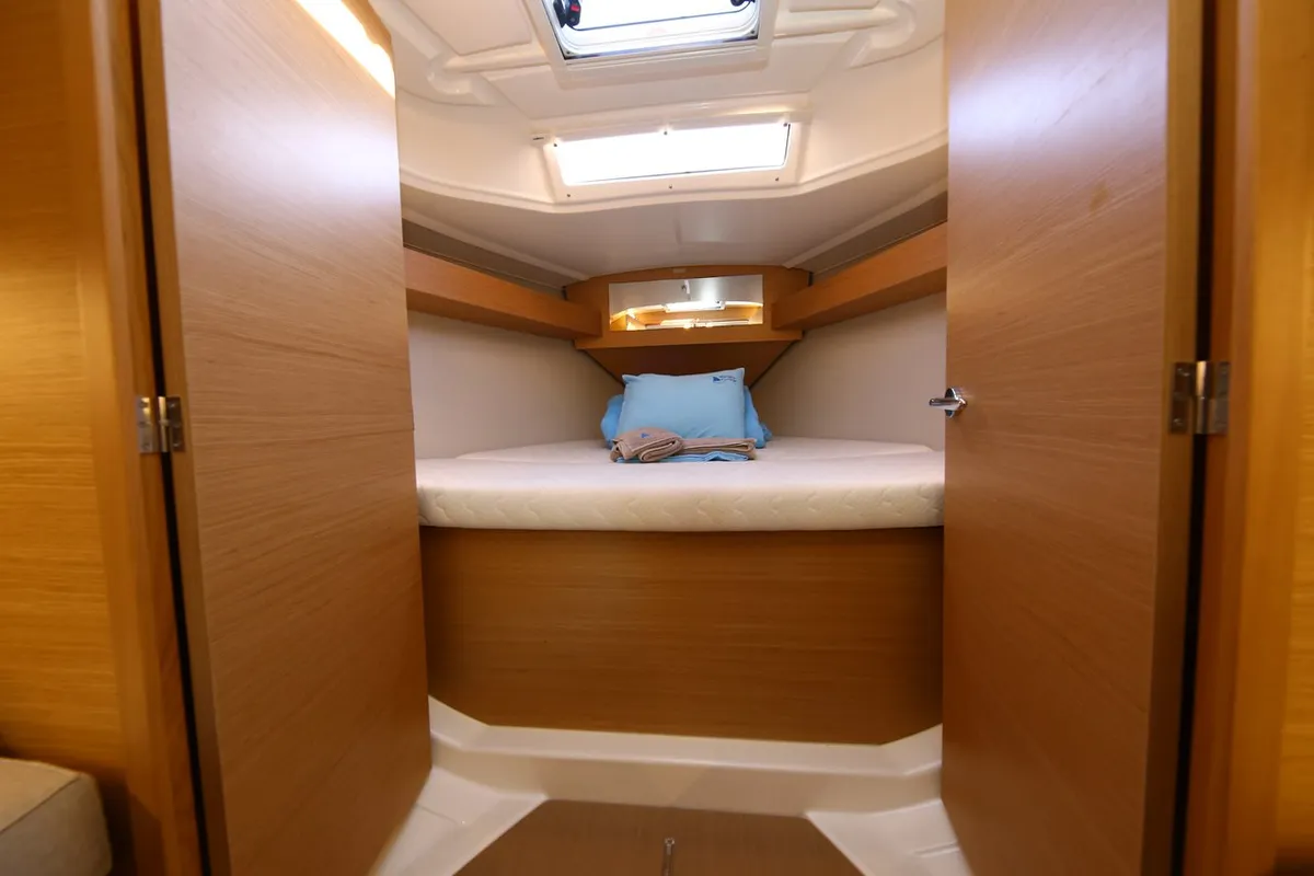 Cabin on Coconut Kiss, a Dufour 360 GL sailboat at Marmaris, Turkey