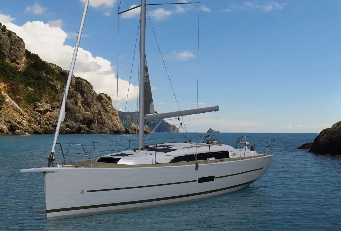 Exterior view of Coconut Kiss, a Dufour 360 GL sailboat at Marmaris, Turkey