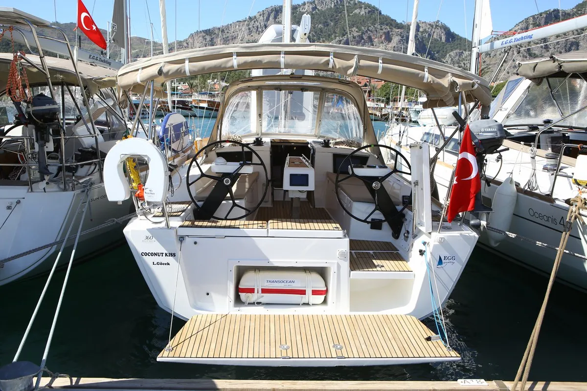 Cockpit of Coconut Kiss, a Dufour 360 GL sailboat at Marmaris, Turkey