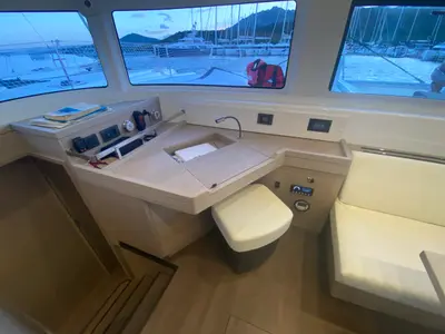 Cockpit of Arcturus, a Lagoon 46 catamaran at Olbia, Italy