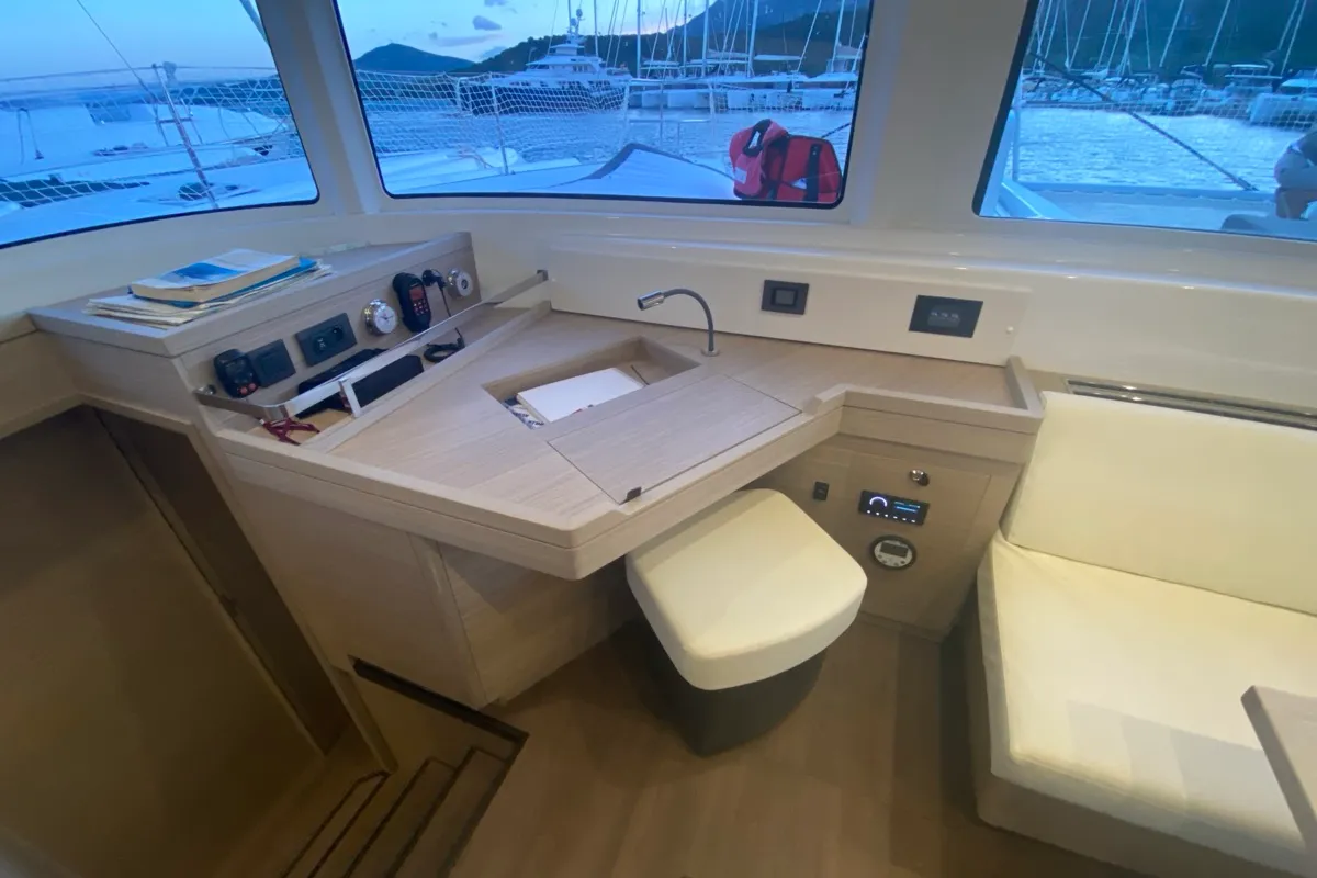 Cockpit of Arcturus, a Lagoon 46 catamaran at Olbia, Italy