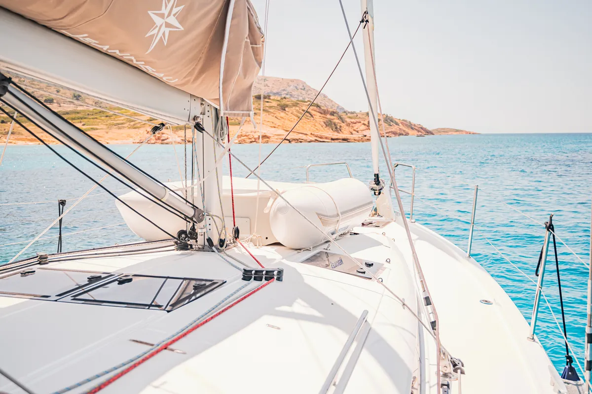 Deck of Soulmates, a Jeanneau Sun Odyssey 440 sailboat at Athens, Greece