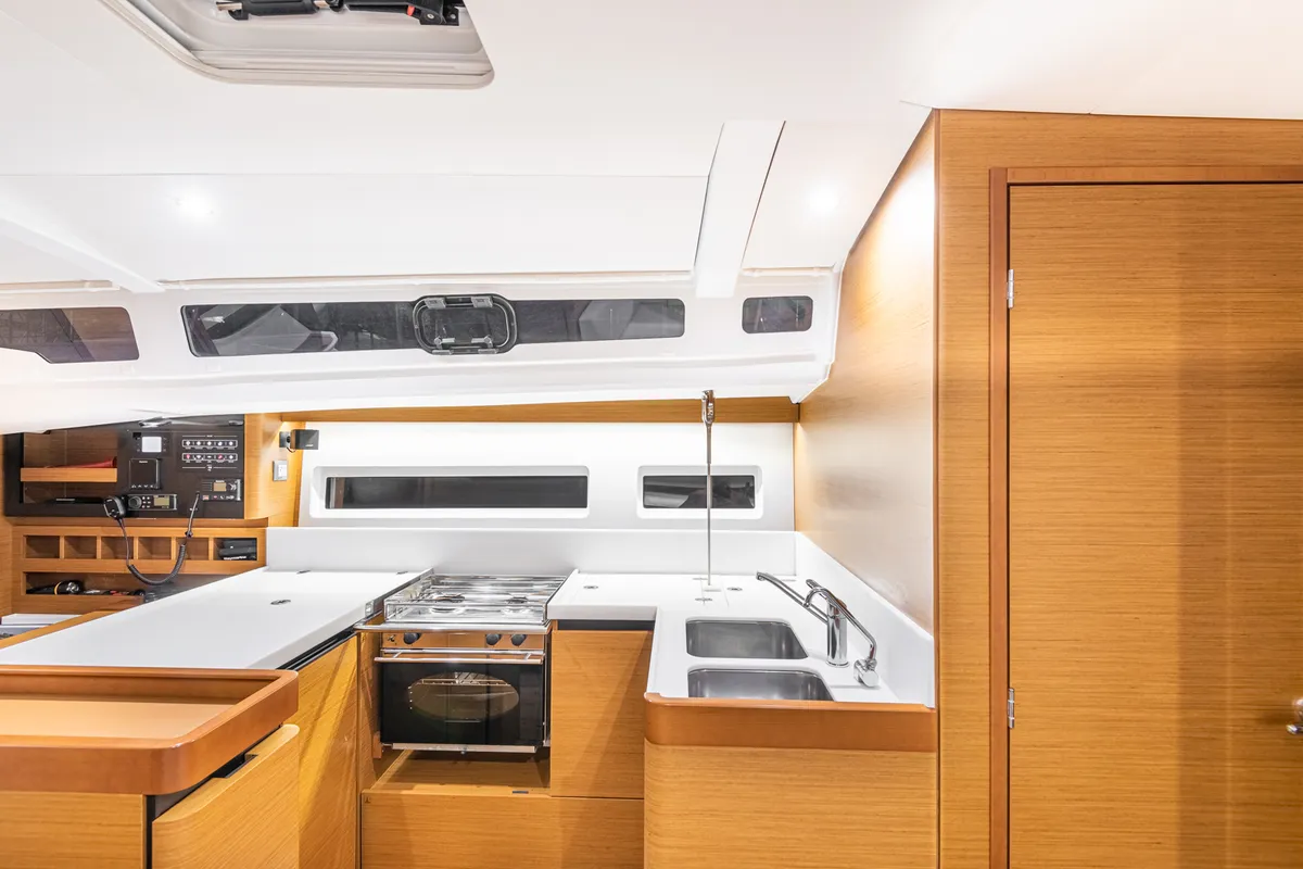 Galley of Soulmates, a Jeanneau Sun Odyssey 440 sailboat at Athens, Greece