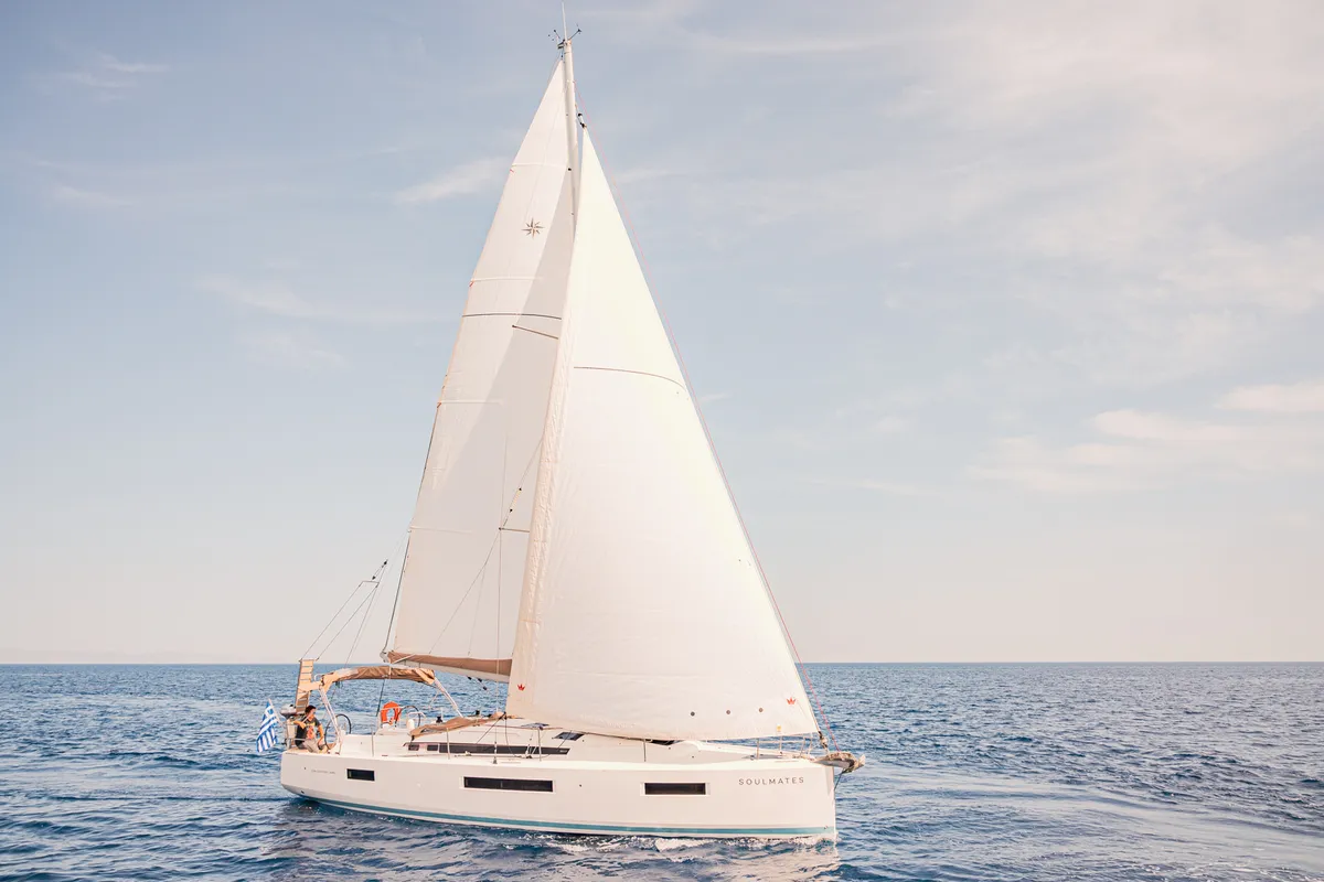 Exterior view of Soulmates, a Jeanneau Sun Odyssey 440 sailboat at Athens, Greece