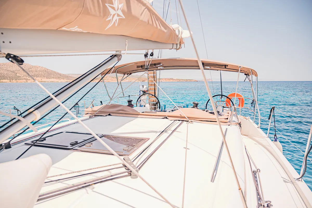 Deck of Soulmates, a Jeanneau Sun Odyssey 440 sailboat at Athens, Greece