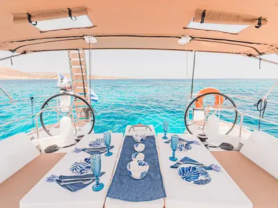 Deck of Soulmates, a Jeanneau Sun Odyssey 440 sailboat at Athens, Greece