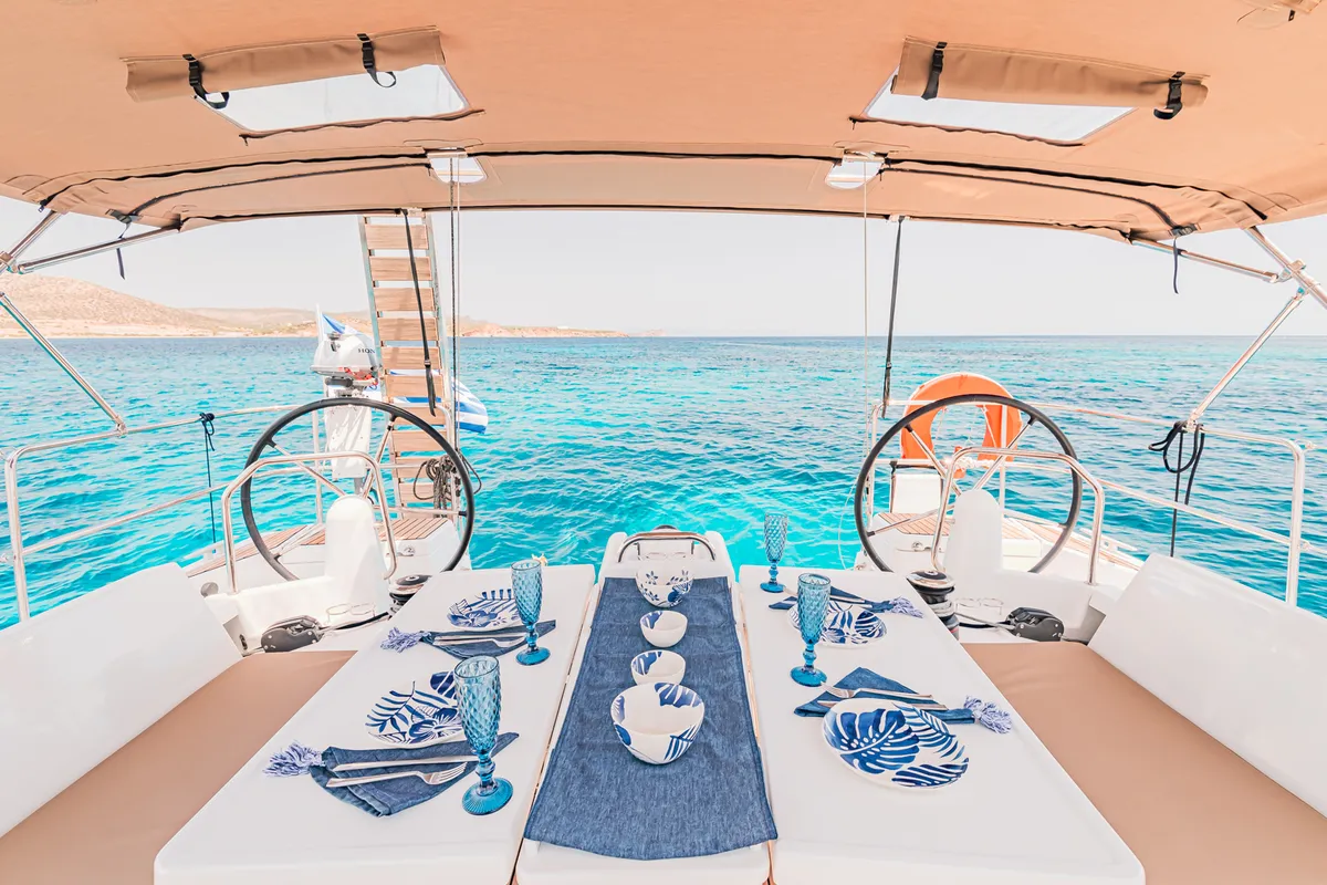 Deck of Soulmates, a Jeanneau Sun Odyssey 440 sailboat at Athens, Greece