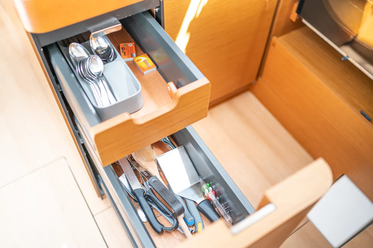Galley of Soulmates, a Jeanneau Sun Odyssey 440 sailboat at Athens, Greece