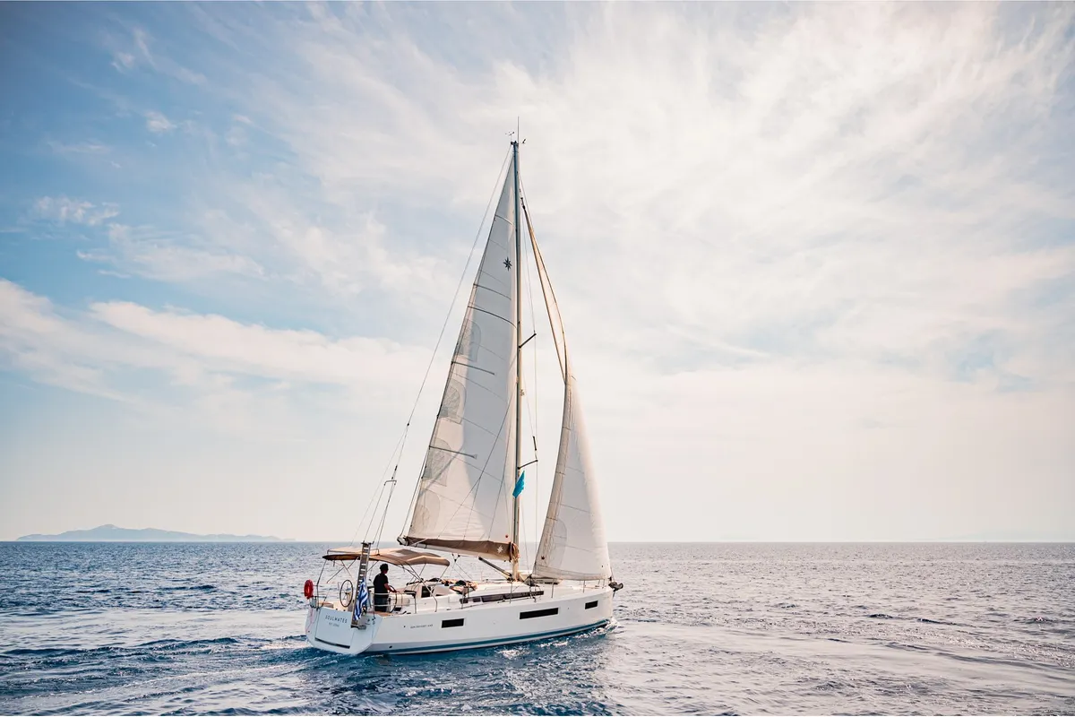 Exterior view of Soulmates, a Jeanneau Sun Odyssey 440 sailboat at Athens, Greece