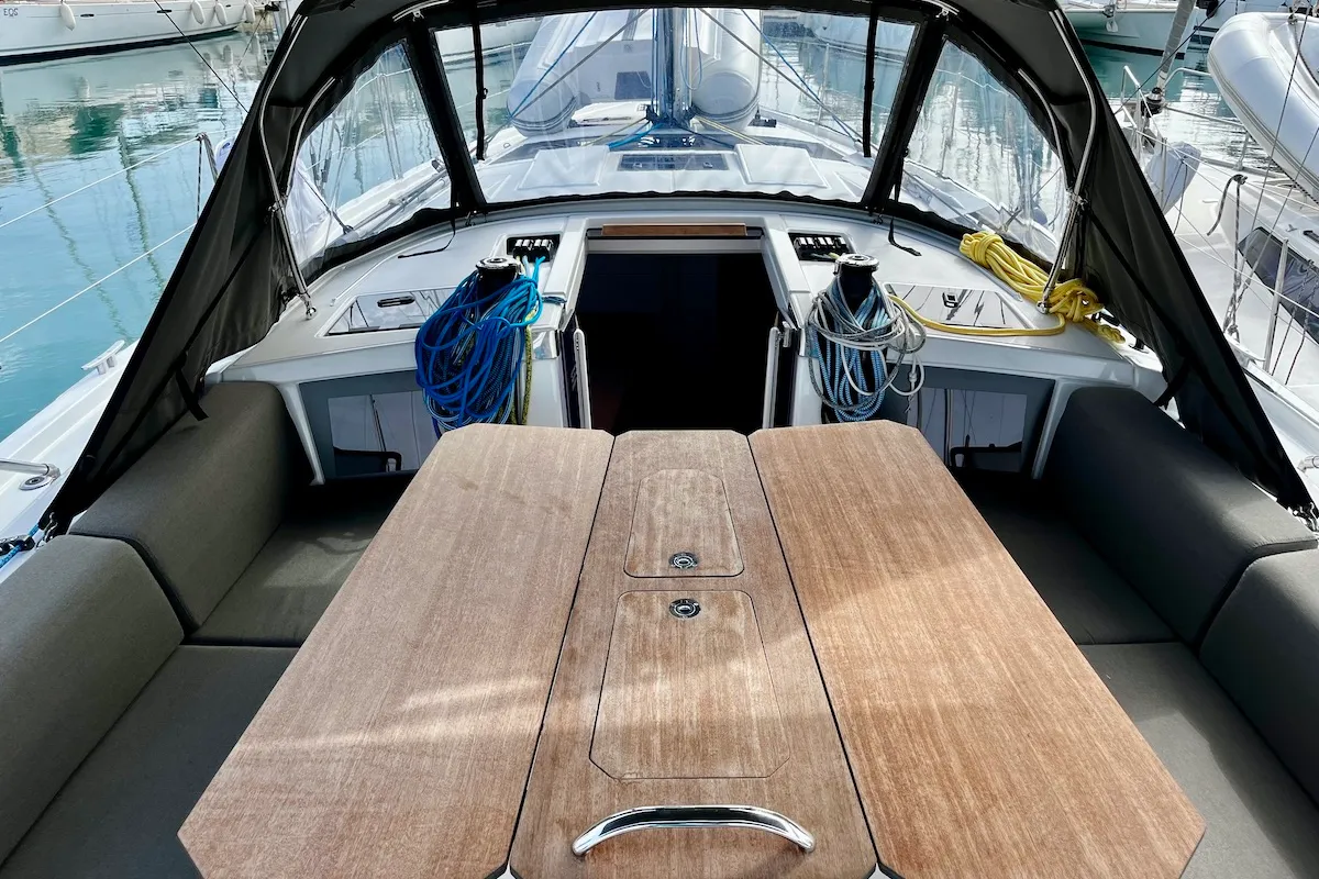 Deck of Why Not 20, a Dufour 41 sailboat at Municipal Unit of Lefkada, Greece