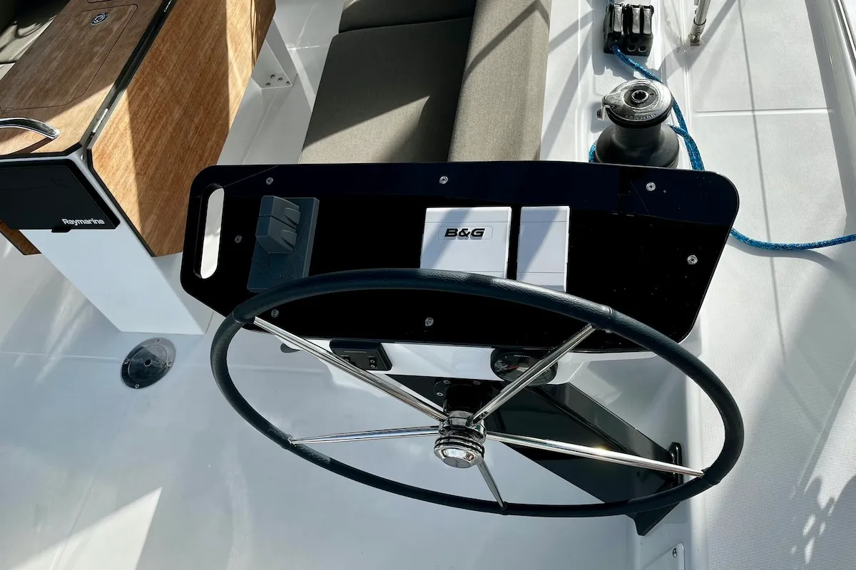 Cockpit of Why Not 20, a Dufour 41 sailboat at Municipal Unit of Lefkada, Greece