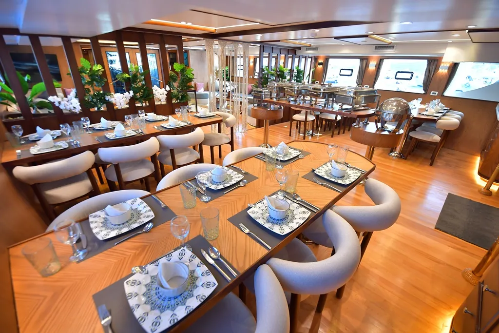 Salon of Twin bed cabin lower deck 4, a Gulet Luxury Motor Yacht motorboat at Sharm El Sheikh, Egypt