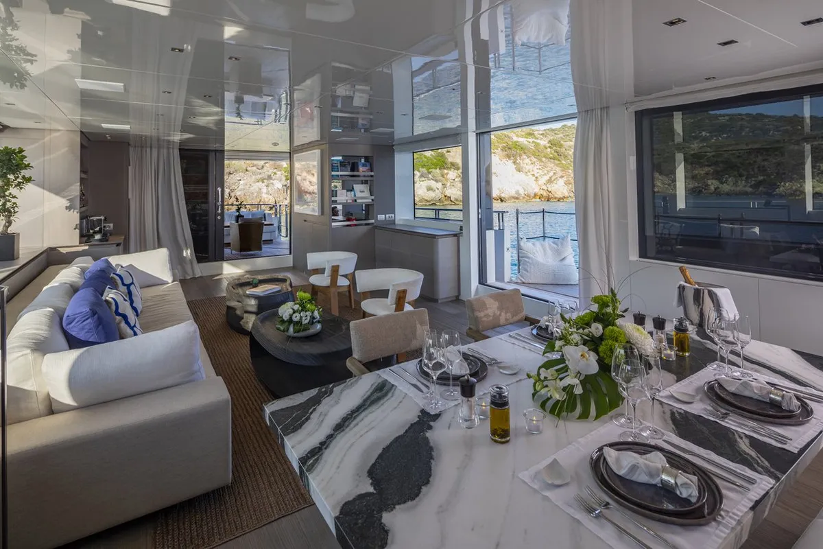 Deck of Dinaia, a Sanlorenzo Yacht SL106 motor yacht at Τροκαντερό, Greece