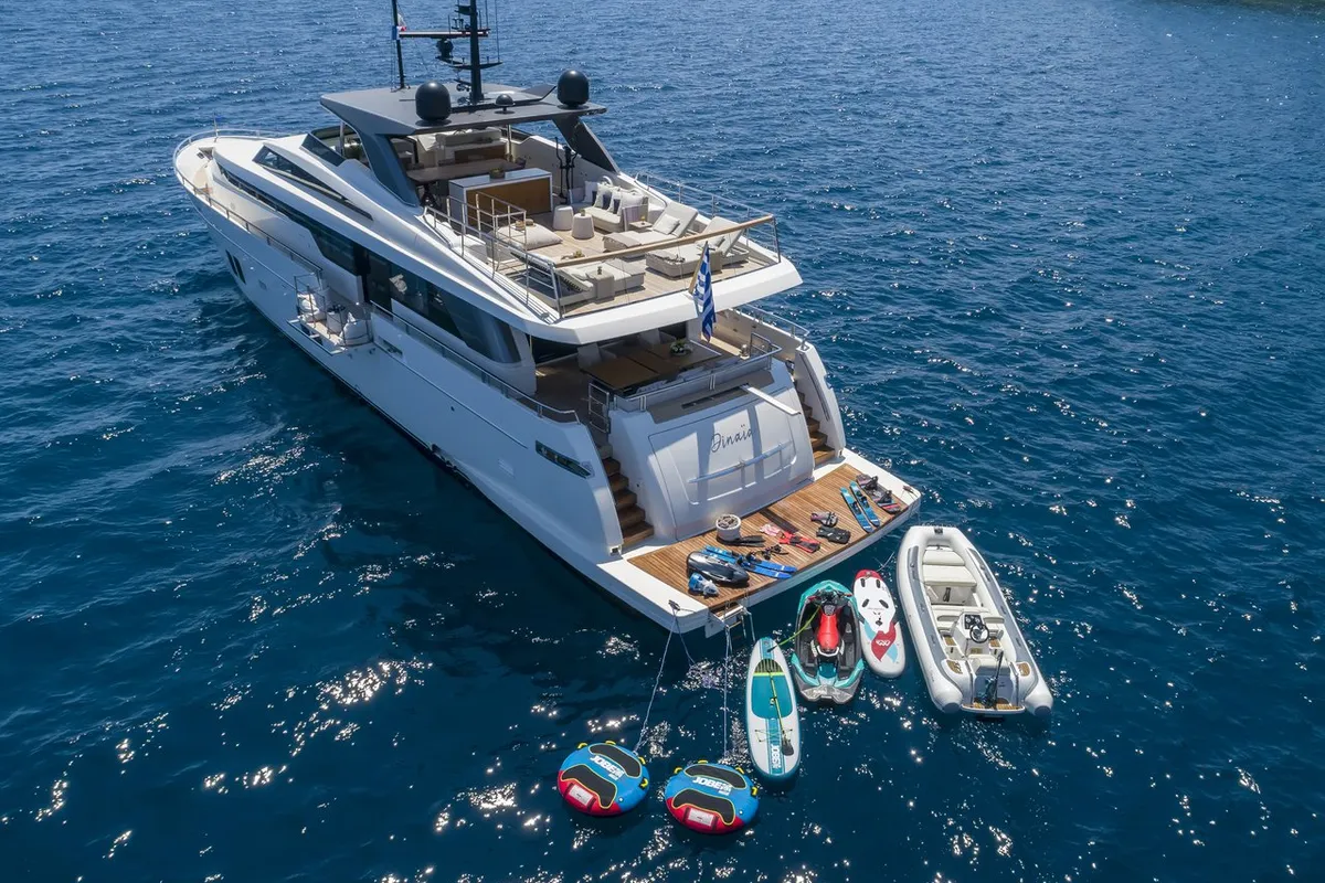 Cockpit of Dinaia, a Sanlorenzo Yacht SL106 motor yacht at Τροκαντερό, Greece