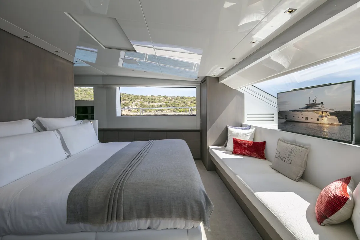 Cabin on Dinaia, a Sanlorenzo Yacht SL106 motor yacht at Τροκαντερό, Greece