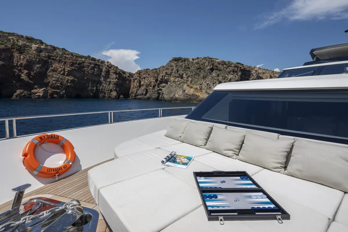 Deck of Dinaia, a Sanlorenzo Yacht SL106 motor yacht at Τροκαντερό, Greece
