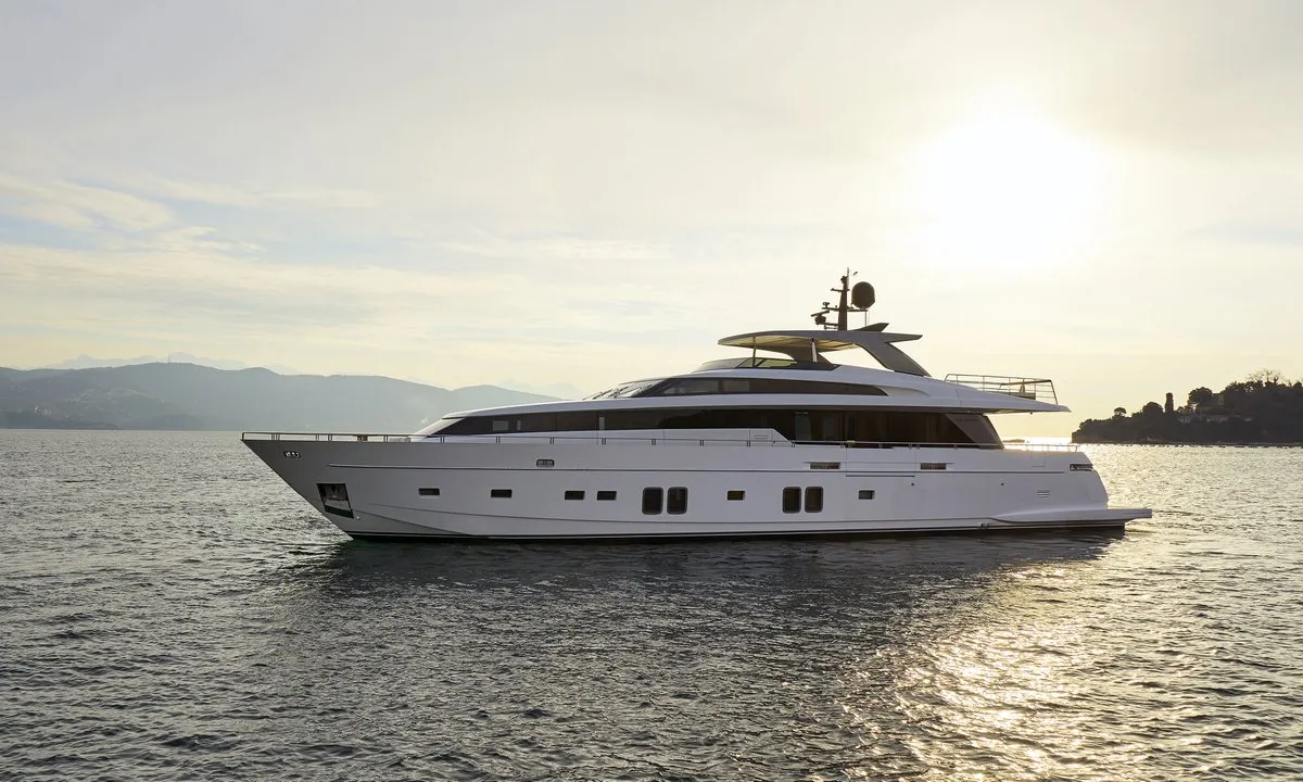 Exterior view of Dinaia, a Sanlorenzo Yacht SL106 motor yacht at Τροκαντερό, Greece