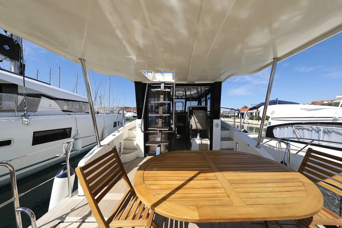 Deck of Batu, a Cobra Yachts Futura 40 Grand Horizon motor yacht at Grad Vodice, Croatia