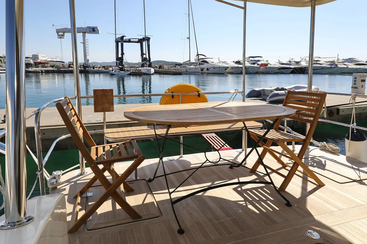 Deck of Batu, a Cobra Yachts Futura 40 Grand Horizon motor yacht at Grad Vodice, Croatia