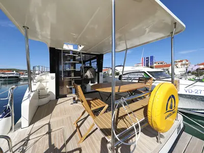 Deck of Batu, a Cobra Yachts Futura 40 Grand Horizon motor yacht at Grad Vodice, Croatia