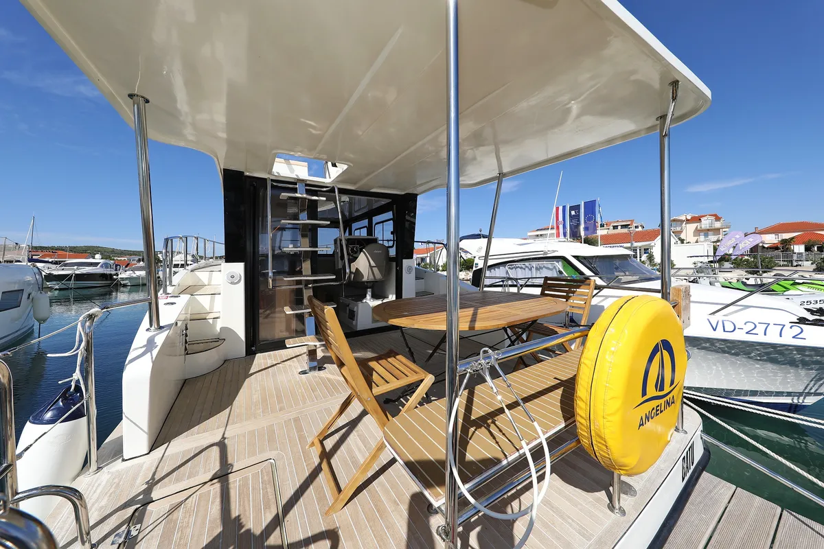 Deck of Batu, a Cobra Yachts Futura 40 Grand Horizon motor yacht at Grad Vodice, Croatia