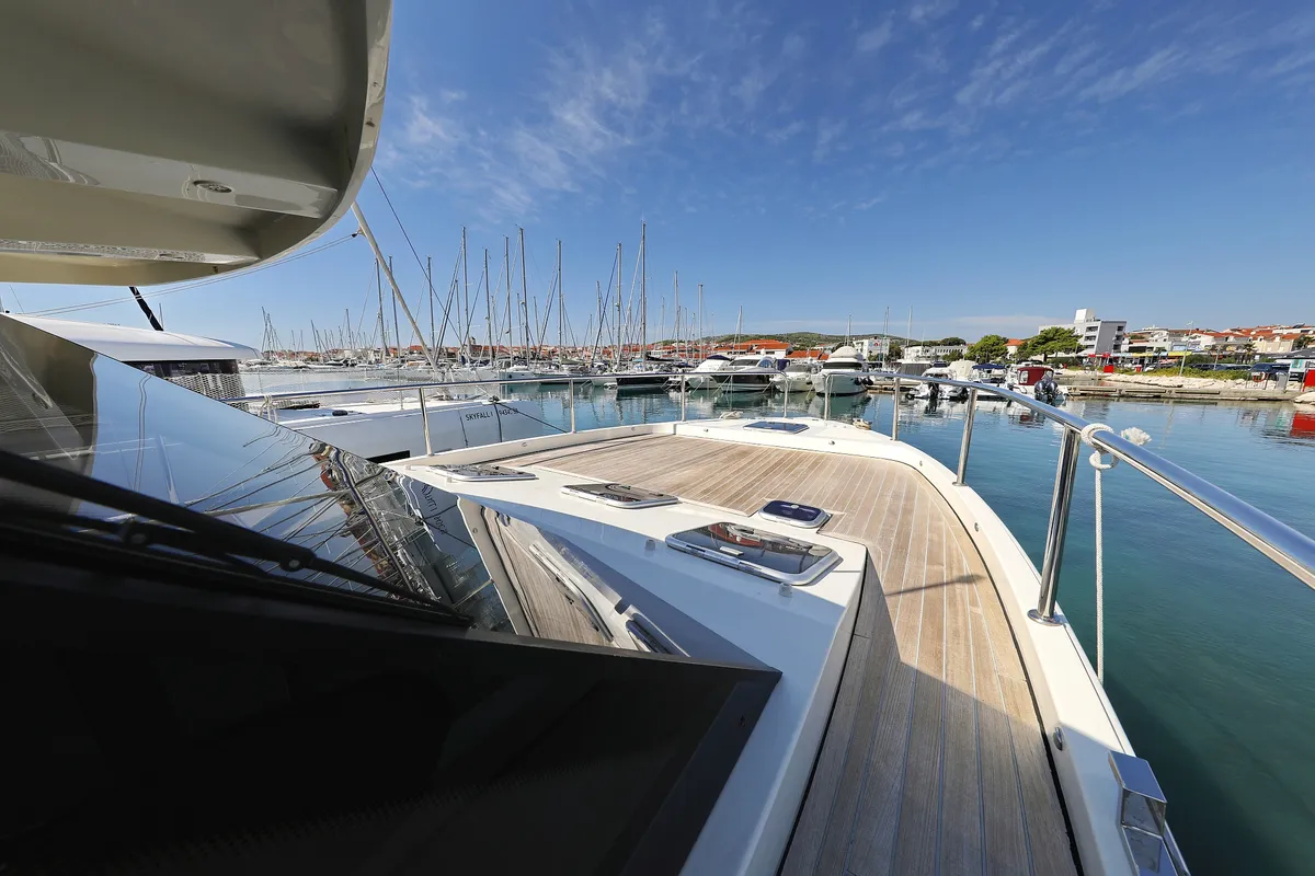 Deck of Batu, a Cobra Yachts Futura 40 Grand Horizon motor yacht at Grad Vodice, Croatia