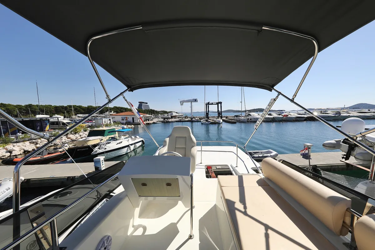 Cockpit of Batu, a Cobra Yachts Futura 40 Grand Horizon motor yacht at Grad Vodice, Croatia