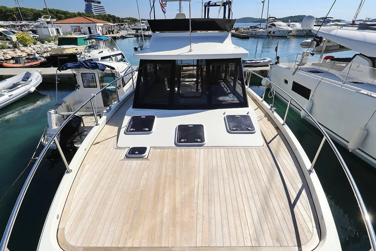 Deck of Batu, a Cobra Yachts Futura 40 Grand Horizon motor yacht at Grad Vodice, Croatia