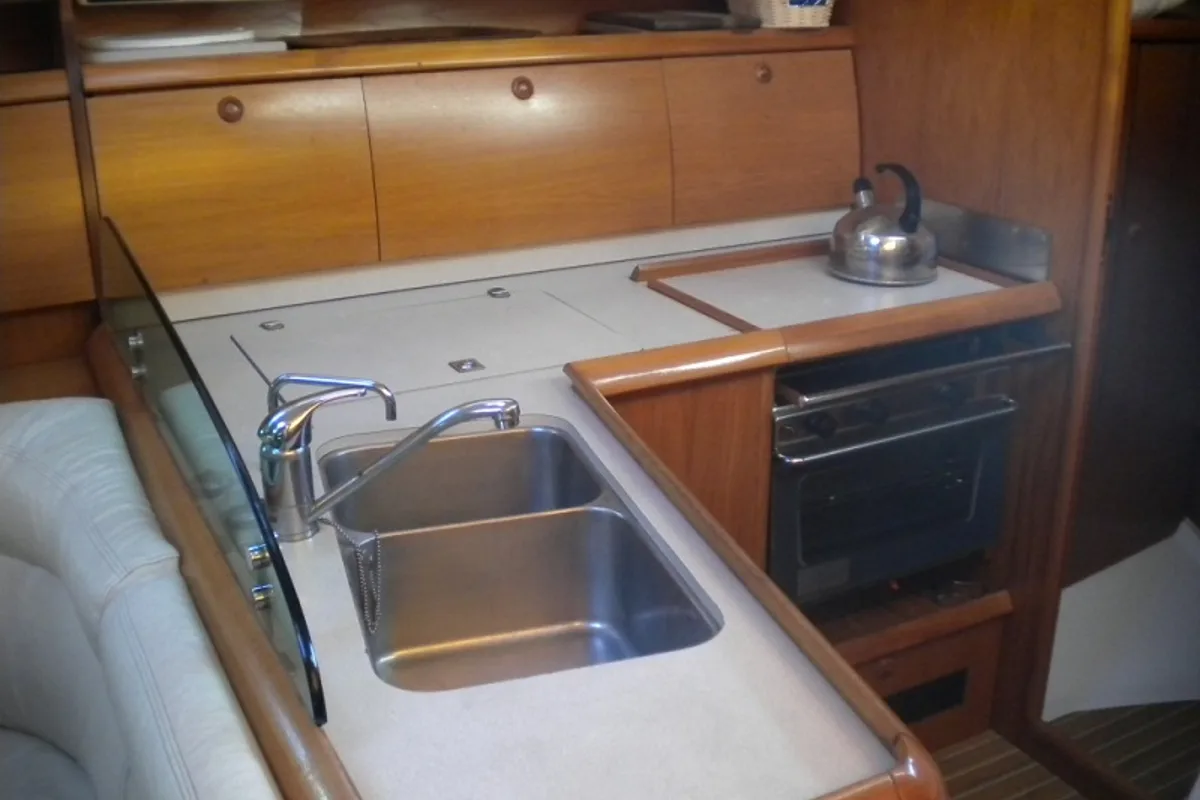Galley of Panic, a Jeanneau Sun Odyssey 40 sailboat at Athens, Marina Delta Kallithea, Greece