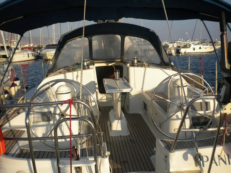 Cockpit of Panic, a Jeanneau Sun Odyssey 40 sailboat at Athens, Marina Delta Kallithea, Greece