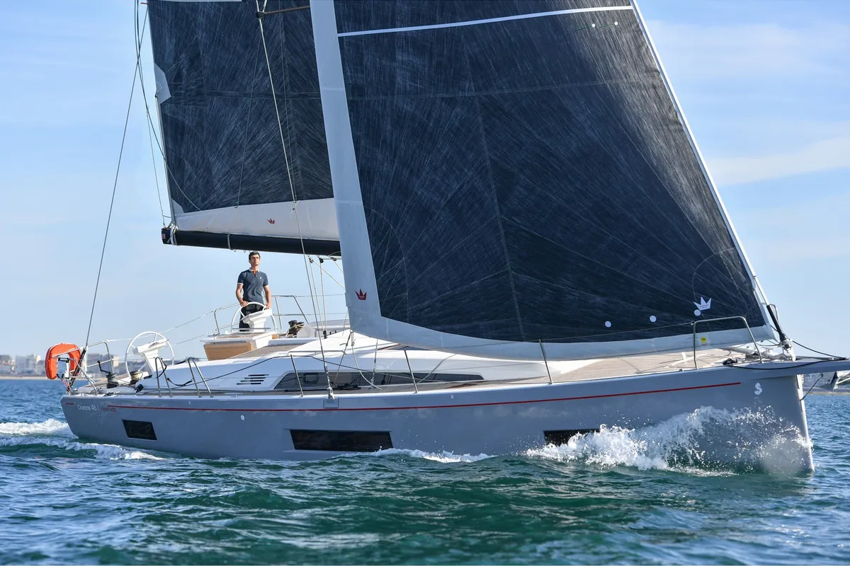 Exterior view of Kallisti, a Beneteau Oceanis 46.1 sailboat at Athens, Greece