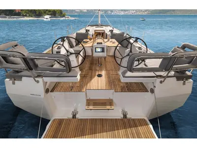 Cockpit of Miber Summerbird, a Bavaria Cruiser 46 sailboat at Fethiye, Turkey