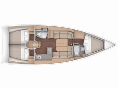 Floor plan of ΙΝΟ, a Dufour 390 Grand Large sailboat at Athens, Greece