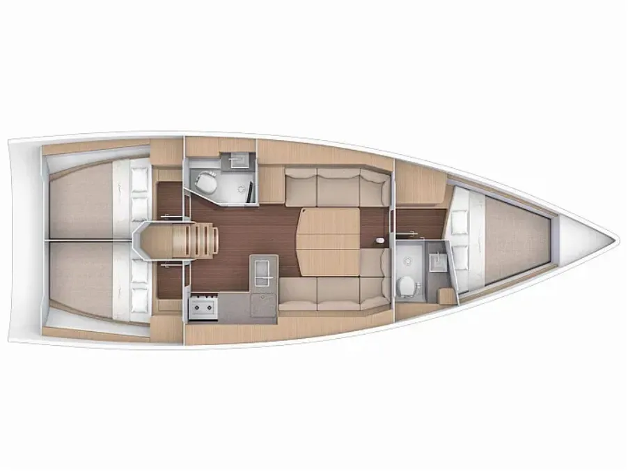 Floor plan of ΙΝΟ, a Dufour 390 Grand Large sailboat at Athens, Greece