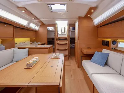 Salon of ΙΝΟ, a Dufour 390 Grand Large sailboat at Athens, Greece