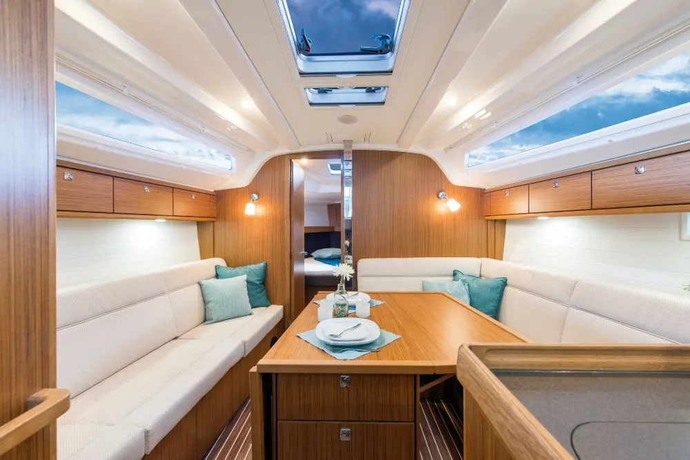 Salon of Konstantinos (B37), a Bavaria Cruiser 37 sailboat at Athens, Greece