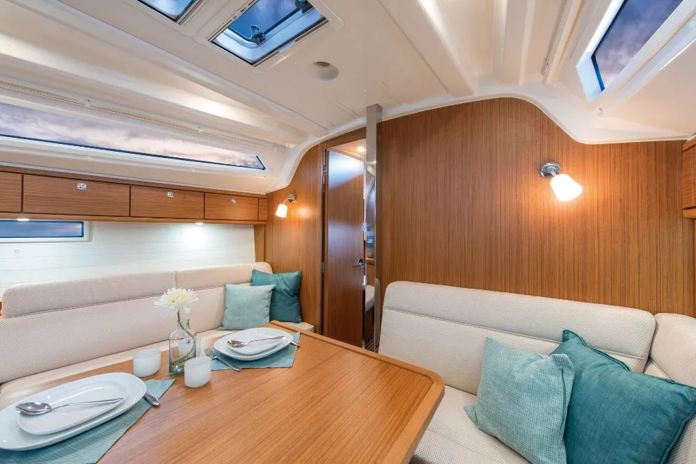 Salon of Konstantinos (B37), a Bavaria Cruiser 37 sailboat at Athens, Greece