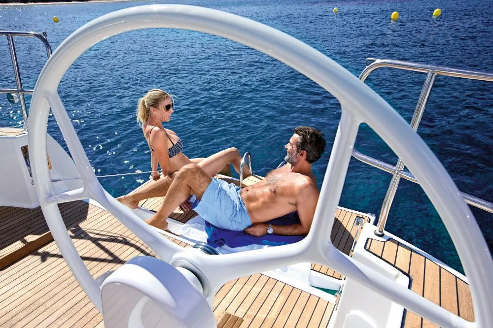 Deck of Konstantinos (B37), a Bavaria Cruiser 37 sailboat at Athens, Greece