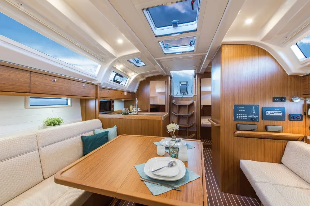 Salon of Konstantinos (B37), a Bavaria Cruiser 37 sailboat at Athens, Greece