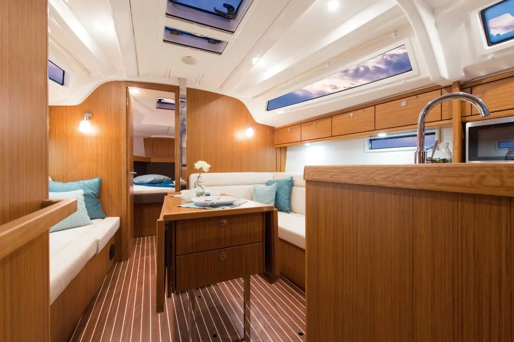 Salon of Konstantinos (B37), a Bavaria Cruiser 37 sailboat at Athens, Greece