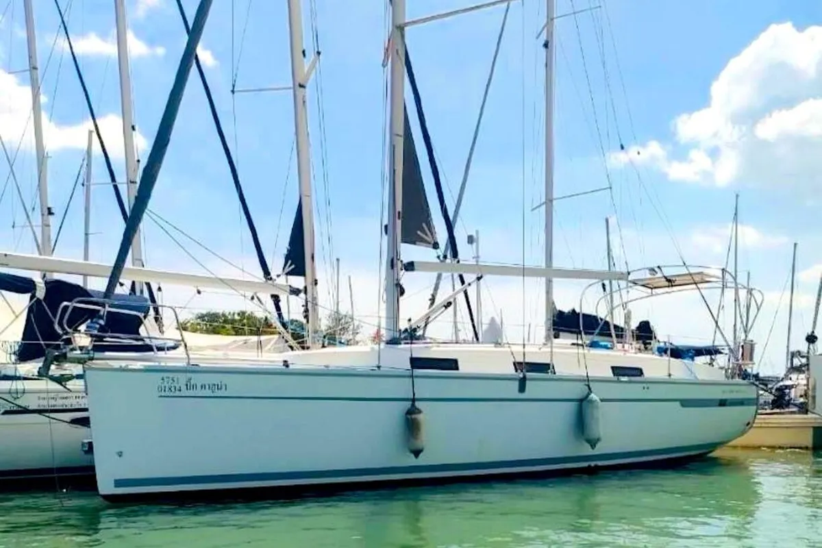 Exterior view of Big Kahuna, a Bavaria Cruiser 32 sailboat at Mai Khao, Thailand