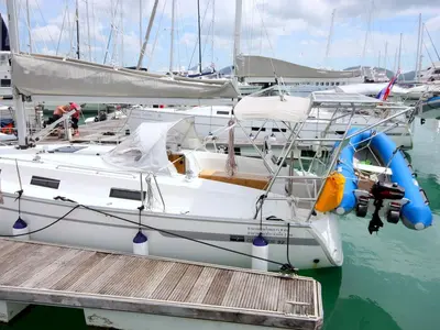 Cockpit of Big Kahuna, a Bavaria Cruiser 32 sailboat at Mai Khao, Thailand