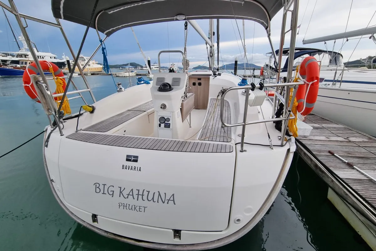 Cockpit of Big Kahuna, a Bavaria Cruiser 32 sailboat at Mai Khao, Thailand