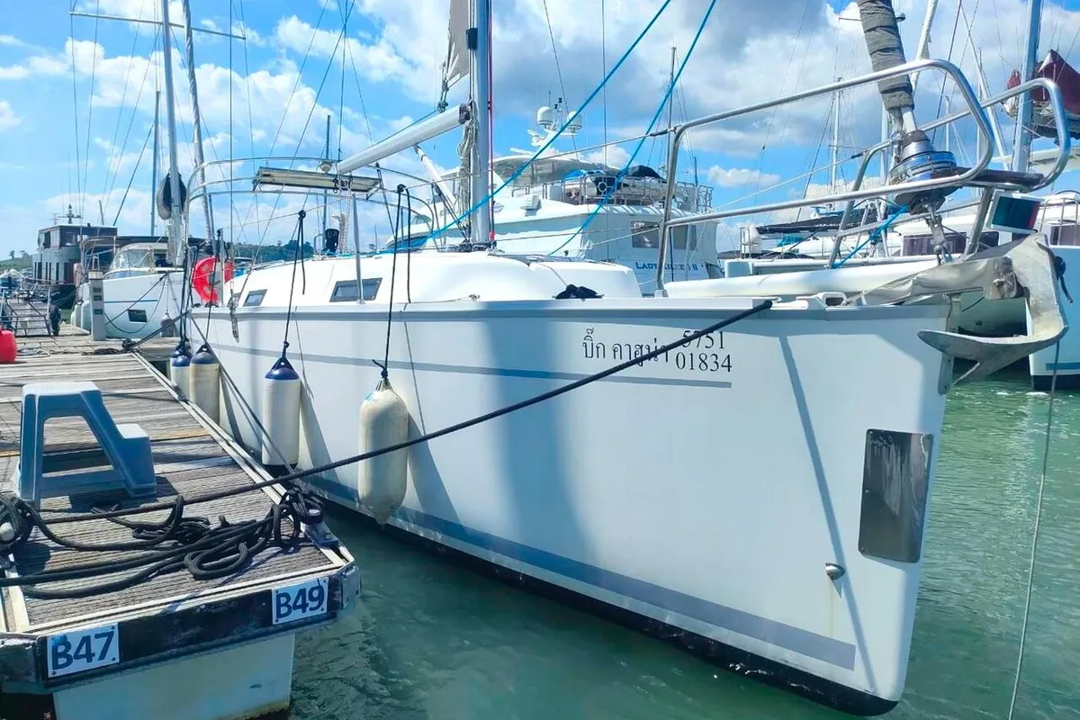 Exterior view of Big Kahuna, a Bavaria Cruiser 32 sailboat at Mai Khao, Thailand
