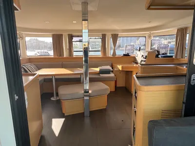Salon of Genista II, a Lagoon 42 catamaran at Sant Antoni de Portmany, Spain