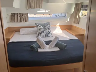 Cabin on Genista II, a Lagoon 42 catamaran at Sant Antoni de Portmany, Spain