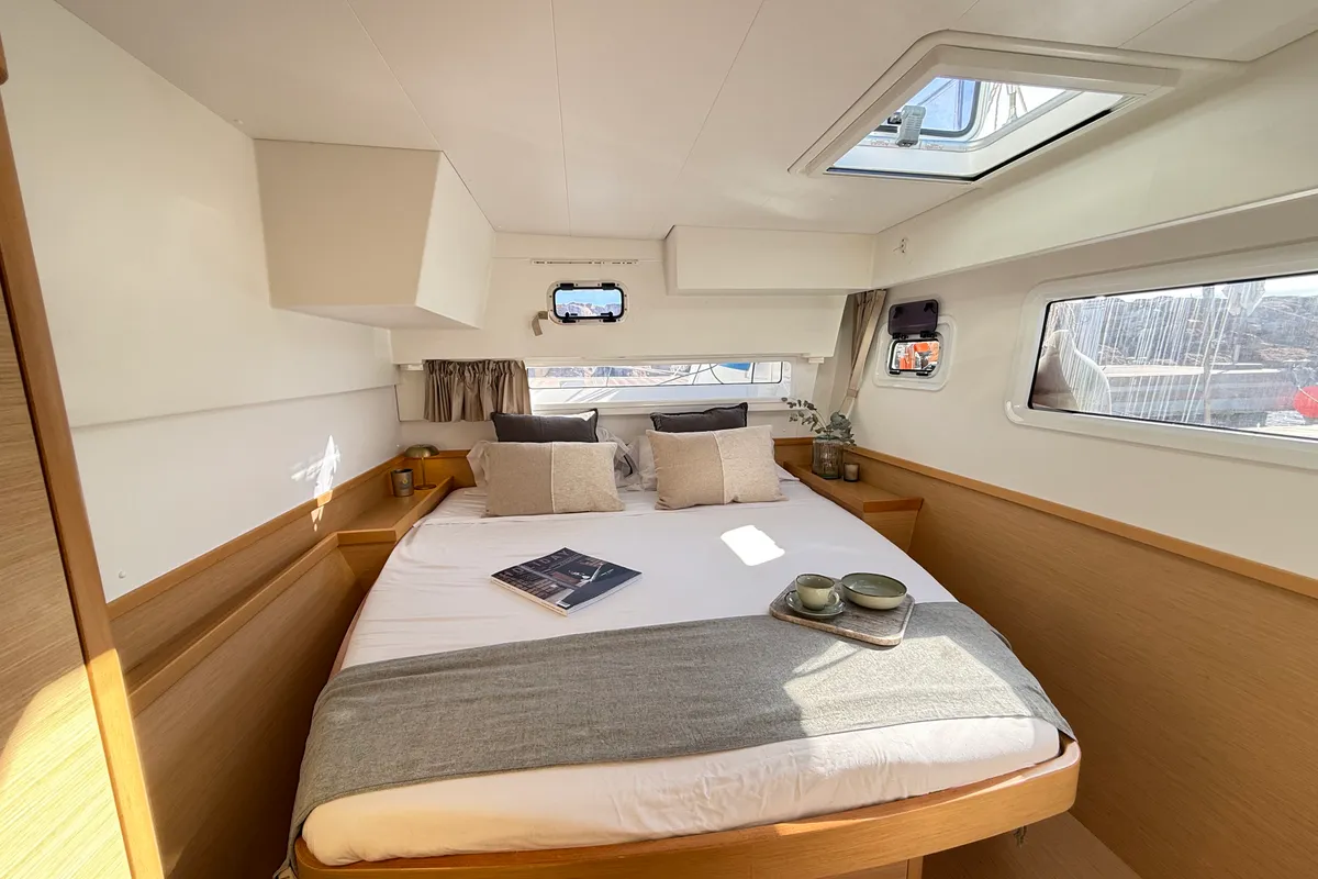 Cabin on Genista II, a Lagoon 42 catamaran at Sant Antoni de Portmany, Spain